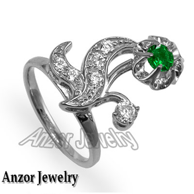 European Style Emerald and Diamond Ring in 14k