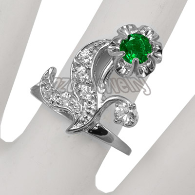 European Style Emerald and Diamond Ring in 14k