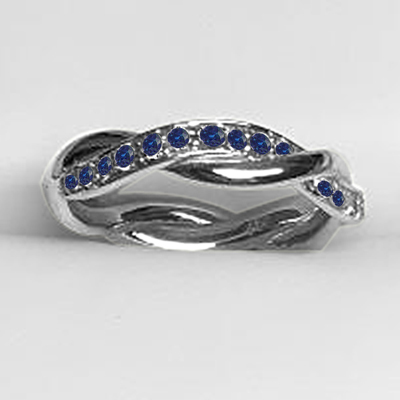 18k Gold Sapphire Prong setting Wedding Band plat.