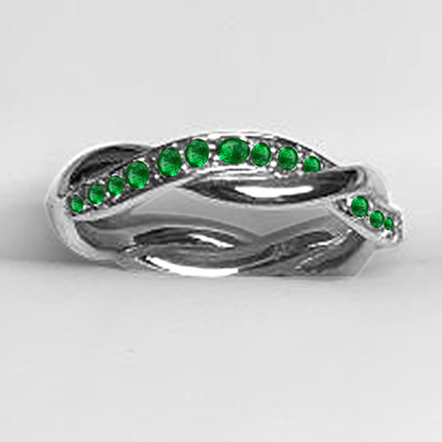 18k Gold Emerald Prong setting Wedding Band