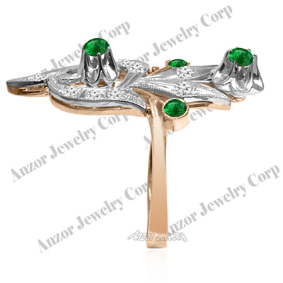 14k Gold Diamond Emerald Russian style ring