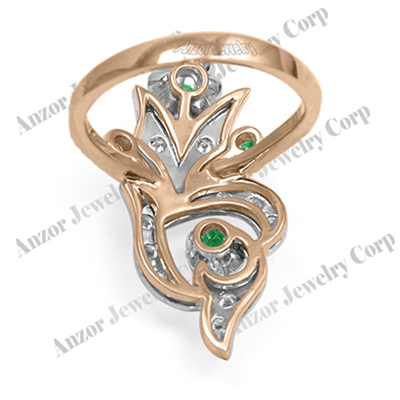 14k Gold Diamond Emerald Russian style ring