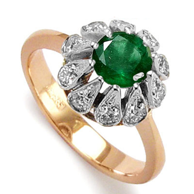 Genuine Diamond Emerald Ring 14k Rose and White