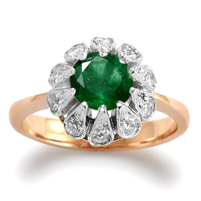 Genuine Diamond Emerald Ring 14k Rose and White