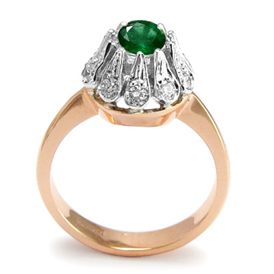 Genuine Diamond Emerald Ring 14k Rose and White
