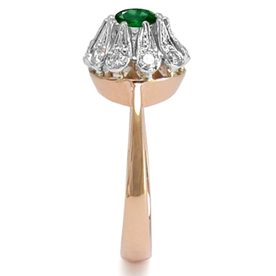 Genuine Diamond Emerald Ring 14k Rose and White