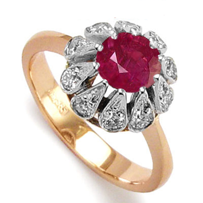 Genuine Diamond Ruby Ring 14k Rose and White