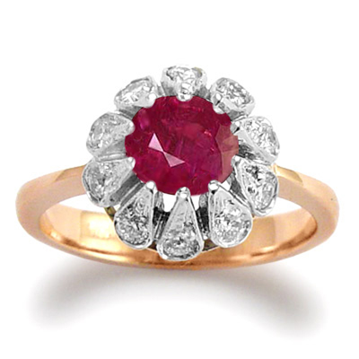 Genuine Diamond Ruby Ring 14k Rose and White
