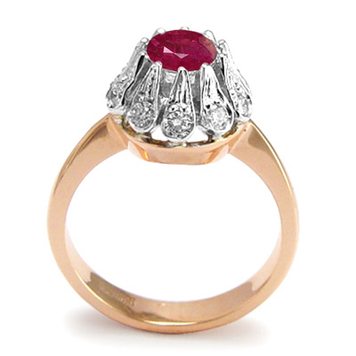 Genuine Diamond Ruby Ring 14k Rose and White