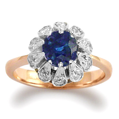 Genuine Diamond Sapphire Ring 14k Rose and White