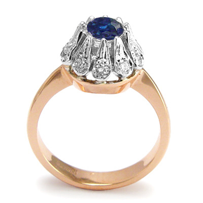 Genuine Diamond Sapphire Ring 14k Rose and White