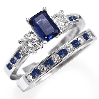 950 Platinum Sapphire Diamond Engagement Ring Set