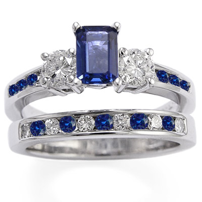 950 Platinum Sapphire Diamond Engagement Ring Set