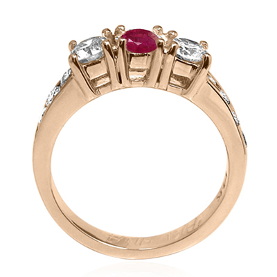 Diamond & Emerald Engagemen Ring in 14k Pink Gold