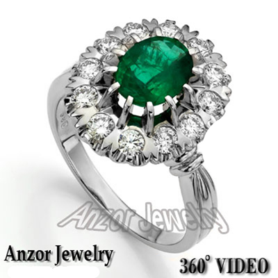 Genuine Emerald Diamond Ring 14K 585