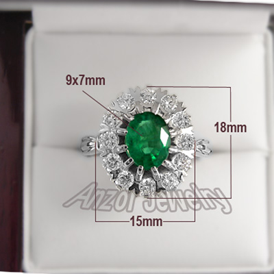 Genuine Emerald Diamond Ring 14K 585