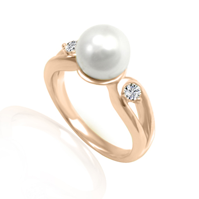 South Sea Cultured Pearl Split Shank Diamond Ring