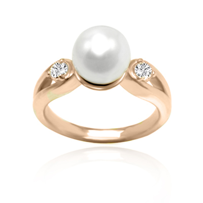 South Sea Cultured Pearl Split Shank Diamond Ring