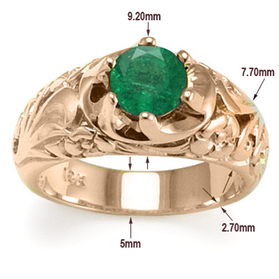 Men's 18k Rose Gold Emerald ROCOCO design Ring