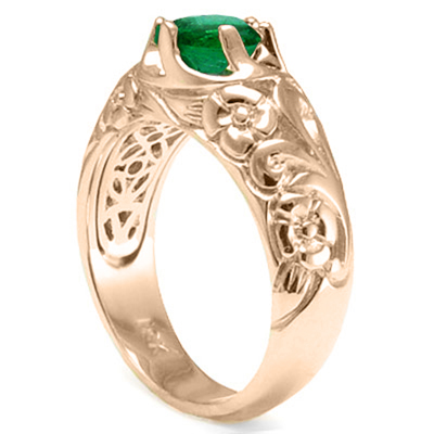Men's 18k Rose Gold Emerald ROCOCO design Ring