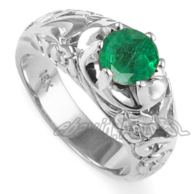 Men's 18k White Gold Emerald ROCOCO design Ring