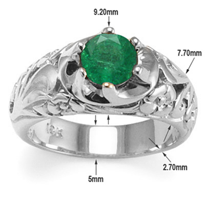 Men's 18k White Gold Emerald ROCOCO design Ring
