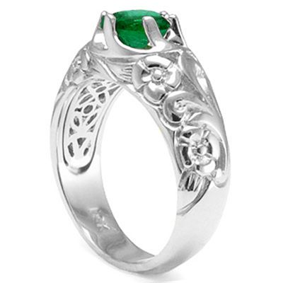 Men's 18k White Gold Emerald ROCOCO design Ring