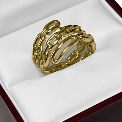 14k Solid Yellow Gold figaro Chain Ring