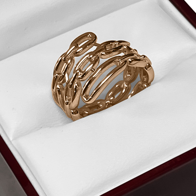 14k Solid Rose Gold figaro Chain Ring