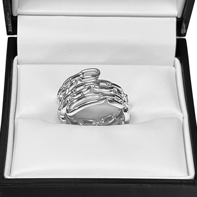 14k Solid White Gold figaro Chain Ring