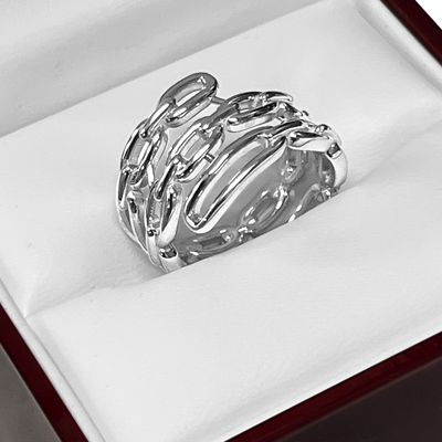 14k Solid White Gold figaro Chain Ring