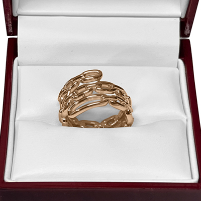 18k Solid Rose Gold figaro Chain Ring