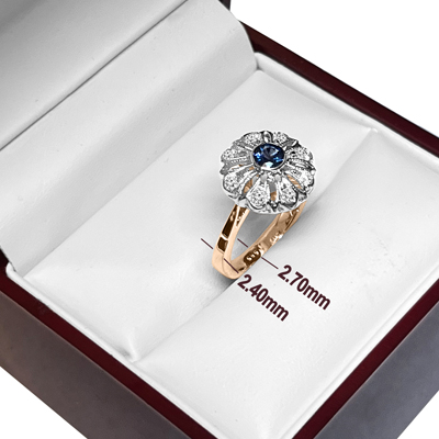 Russian style Diamond Sapphire Ring 14k Rose White