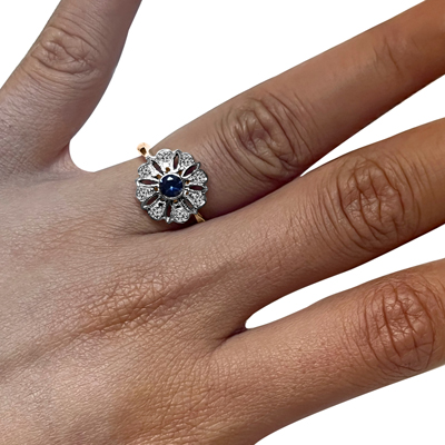 Russian style Diamond Sapphire Ring 14k Rose White
