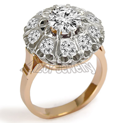 Genuine Diamond Russian style Ring in 14k Gold
