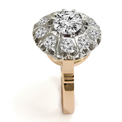 Genuine Diamond Russian style Ring in 14k Gold