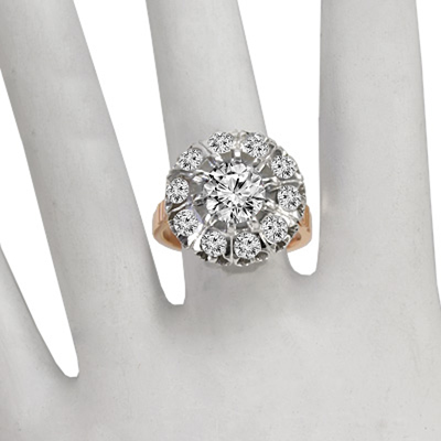 Genuine Diamond Russian style Ring in 14k Gold