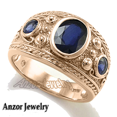 Men's Ring Genuine Ceylon Sapphire 10k Gold