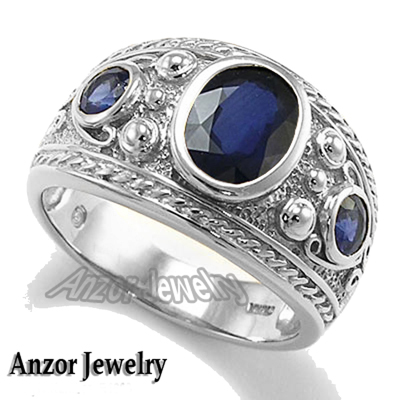 Men's Ring Genuine Ceylon Sapphire 10k Gold