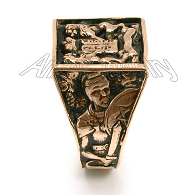 Lions Facing The Ten Commandments Ring in 14k Gold