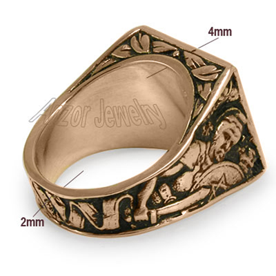 Lions Facing The Ten Commandments Ring in 14k Gold