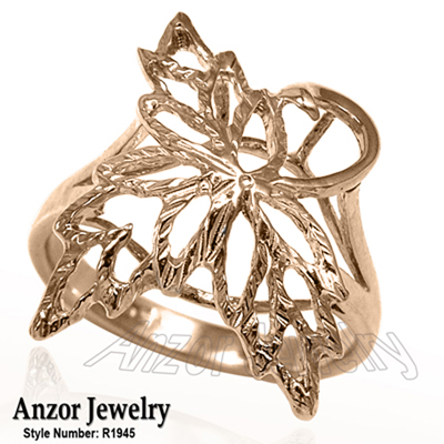 14K Solid Rose  Gold Leaf Ring Кленови лист