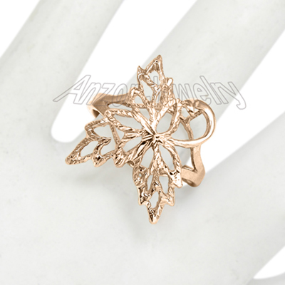 14K Solid Rose  Gold Leaf Ring Кленови лист