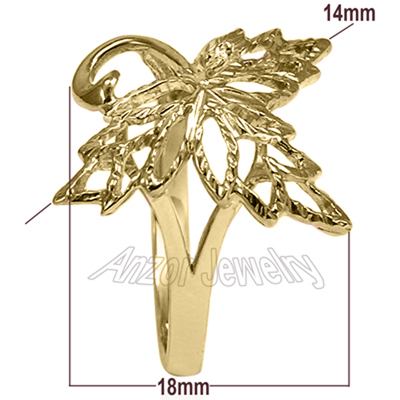 14K Solid Yellow Gold Leaf Ring Кленови лист