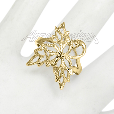 14K Solid Yellow Gold Leaf Ring Кленови лист