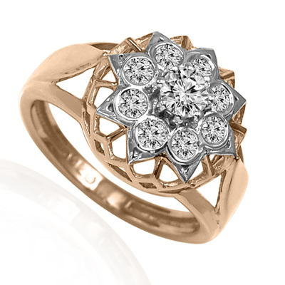 14k Solid Gold Genuine Diamond Russian style Ring