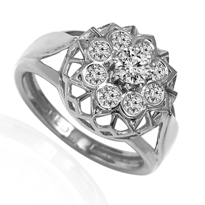 14k Solid White Gold Russian style Diamond Ring