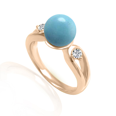 Genuine Turquoise Split Shank Diamond Ring 14k
