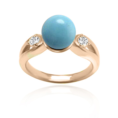 Genuine Turquoise Split Shank Diamond Ring 14k