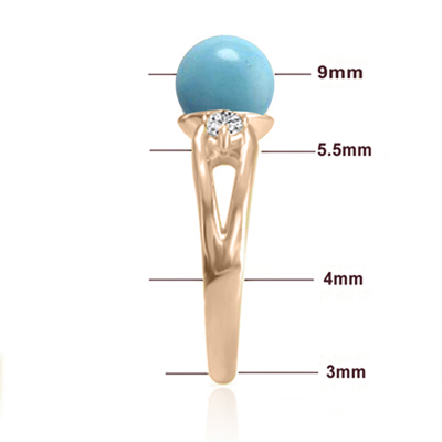 Genuine Turquoise Split Shank Diamond Ring 14k